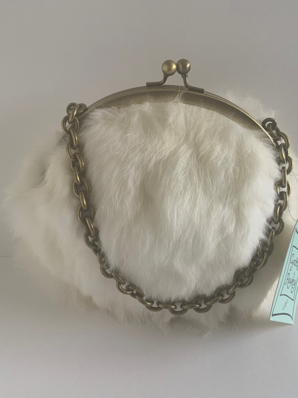 Plush Snow White Rabbit Fur Cynthia Rowley mini handbag with gold tone hardware